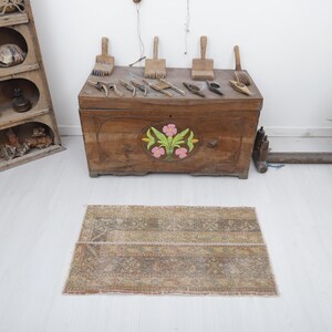Vintage Turkish Doormat Rug: 2x3 Cotton Wool Entryway Rug