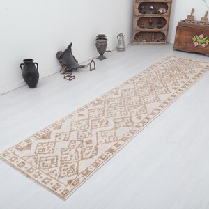 Vintage Turkish Wool Runner Rug 3x12: Faded Anatolian Hallway Rug