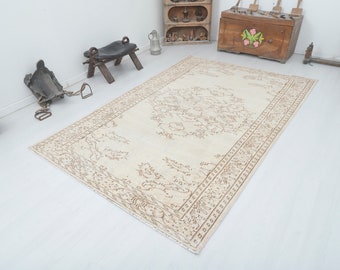Antique Turkish Wool Rug 6x9: Handmade Oushak Anatolian Rug
