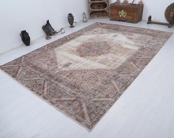 Vintage Turkish Oushak Rug 8x11: Handmade Anatolian Wool Cotton Blend