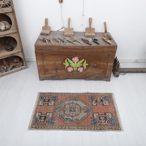 2x3 Mini Rug, Vintage Small Rug, 2x3 Oushak Small Rug, Natural Small Rug, Small Rug, 2x3 Wool Rug,Turkish Small Rug,Anatolian Mini Rug,24437