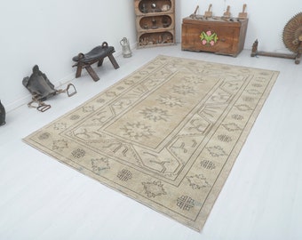 Oushak-Teppich, Teppich, türkischer Teppich 6 x 9, Wohnzimmerteppich, handgewebter Teppich, Vintage-Teppich 6 x 9, Pastellteppich, Wollteppich, handgefertigter Teppich, rustikaler Teppich, 15749