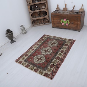Natural Rug 3x4, Small Rug, Area Rug, Wool Rug, Turkey Carpet, Oushak Small Rug, Turkish Rug 3x4,Anatolian Rug,Handmade Rug,Oushak Rug,31519