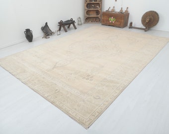 10x13 Vintage Türkischer Teppich, Ausgeblichener Teppich, Pastellteppich, Handgefertigter Teppich, Oushak Teppich, Anatolischer Teppich,15478