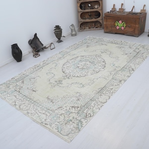6x9 Vintage Turkish Oushak Rug: Muted Anatolian Area Rug
