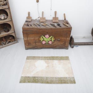 Vintage Turkish Mini Rug: Anatolian Cotton Wool Door Mat (3.5 x 1.8 ft)