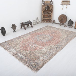 7x10 Oushak Wool Rug: Vintage Turkish Anatolian Handmade Carpet