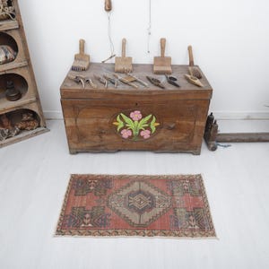 Turkish Mini Rug, Turkish Rug, Vintage Mini Rug, Wool Rug, Oushak Door Mat, 2x3 Anatolian Rug, 2x3 Door Mat Rug, Door Mat, 2x3 Mini Rug,3614