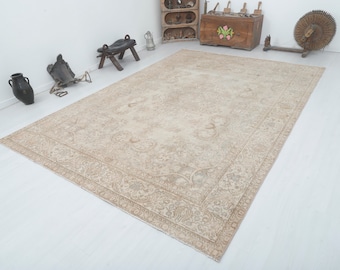 8x11 Turkish Rug, 8x11, Turkish Oversize Rug, Muted Colors Rug, Wool Rug,Handmade Rug, Oushak Rug, Vintage Rug,Anatolian Rug, Faded Rug,1956