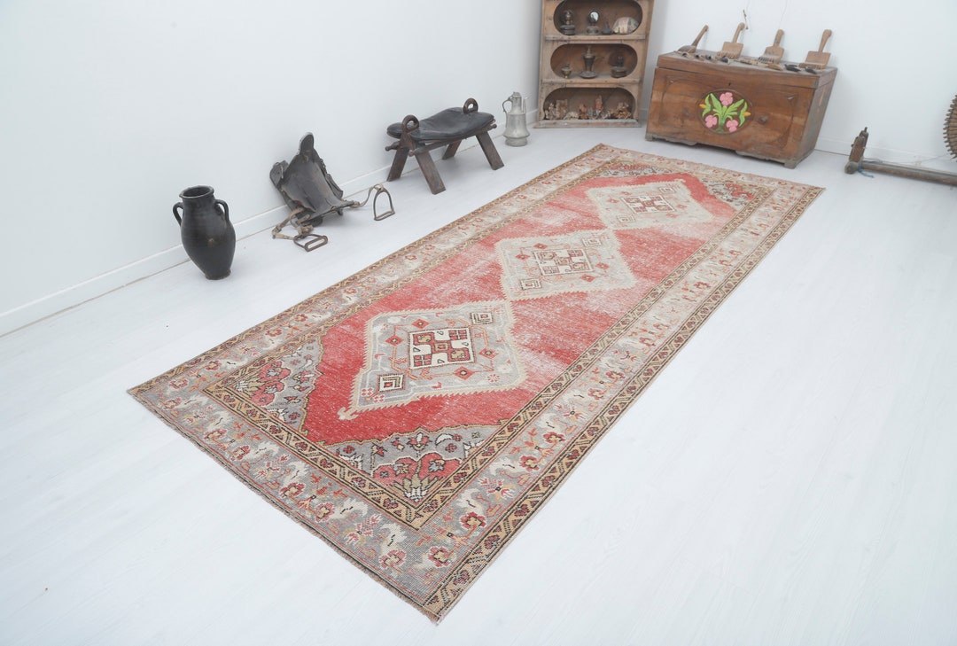 Vintage Turkish Wool Rug 5x11: Pale Red Anatolian Rug - Etsy