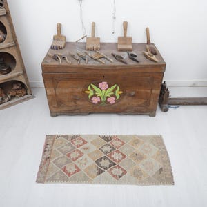 Vintage Oushak Rug: 2x3 Turkish Anatolian Rug, Natural Wool Cotton