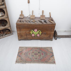 Oushak Small Rug, 2x3 Vintage Rug, Bath Mat Rug,  Anatolian Rug,Soft Natural Rug, 2x3 Antique Rug,Turkish Rug, Mini Rug, Door Mat Rug, 3829