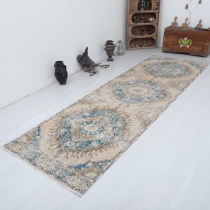 Vintage Rug, 4x13 Turkish Runner, Oushak Runner,Vintage Runner,Runner Rug,Natural Runner,Rug Runner,Neutral Runner,Turkish Wool Runner,21525
