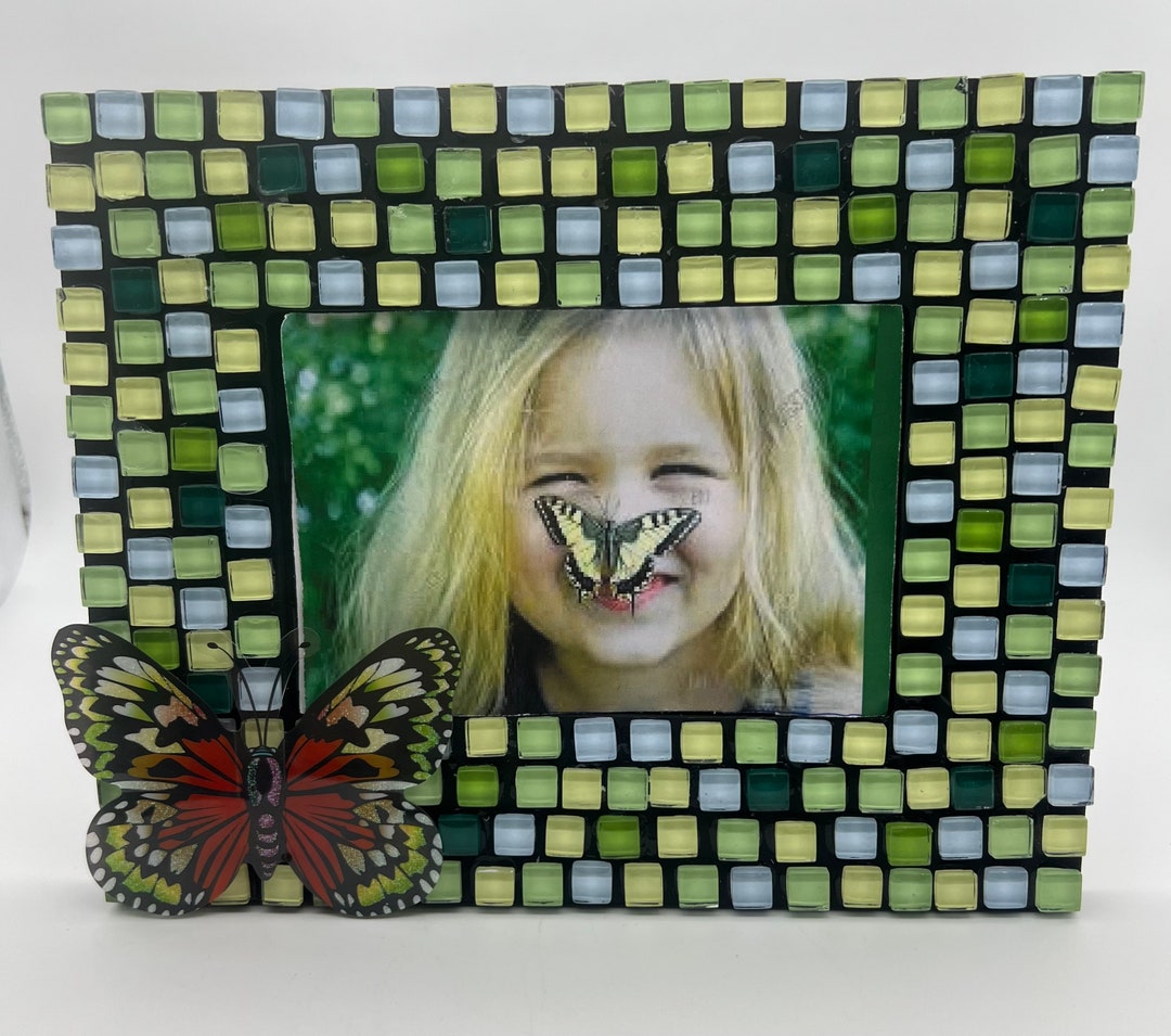 Mosaic Picture Frame Glass Tile Green/yellow Tones 7.5x5 Etsy