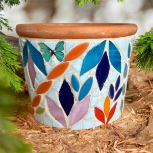 Mosaic Tile Planter: Handcrafted Ceramic & Stained Glass Flower Pot