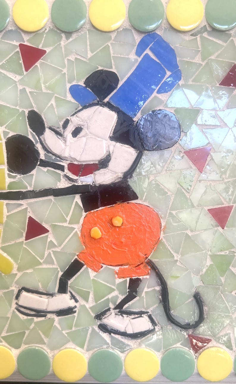 Handmade Mickey Mouse Mosaic Art: Stained Glass & Ceramic Tiles, 8x11 ...