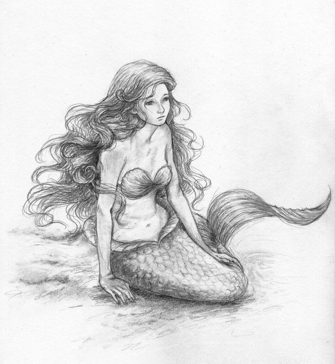 Ariel de La Sirenita dibuja a lápiz - Etsy México
