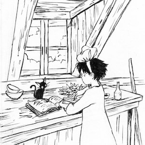 Kiki and Jiji ink drawing