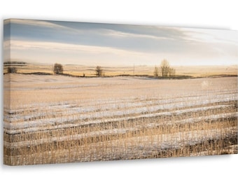 PASTEL PRAIRIES Canvas | Winter Landscape Decor | Farmhouse Wall Art | Workplace Canvas | Plains Image | Winter Wheat Print | Snow Decor