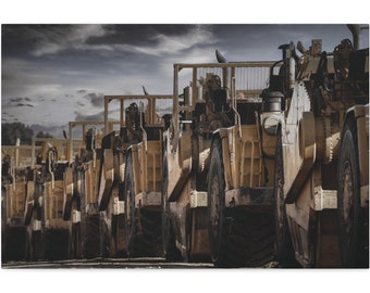 Row of Scrapers Canvas Print | Heavy Equipment Wall Art