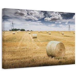ROUND ROLLS Canvas | Prairie Landscape | Hay Bales Print | Farmhouse Wall Decor | Home Office Decor | Moody Prairies Art | Industry Wall Art