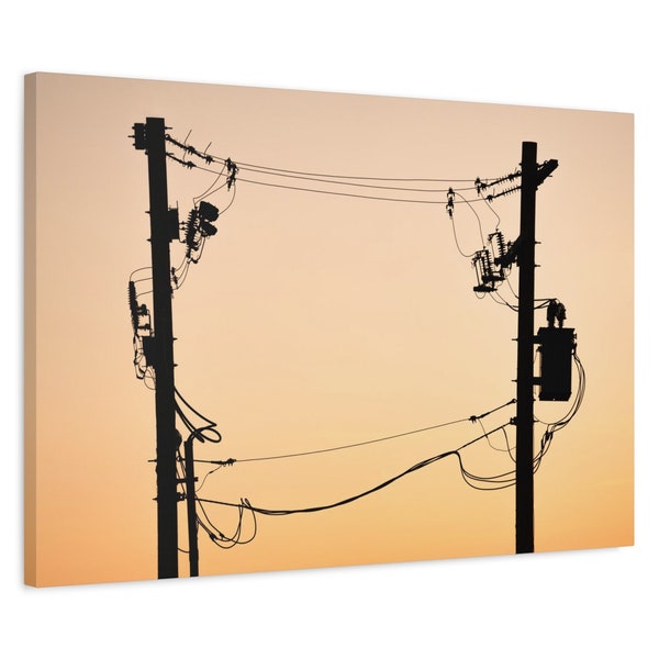 Power Poles Canvas | Voltage Decor | Lineman Gift | Electricity Artwork | Lineman Canvas | Power Line Art | Utility Pole Print | Silhouette