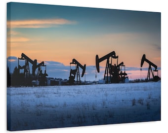 Sunset Pump Jacks Canvas Print | Alberta Winter Scene