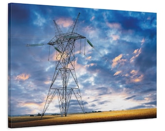 Prairie Power Tower Canvas | Industrial Landscape Art