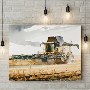 Combine Digital Print, Harvest Wall Art, Tractor Decor, Farmhouse Decor, Digital Downloads, Printable Watercolor Art, Art Digital Download