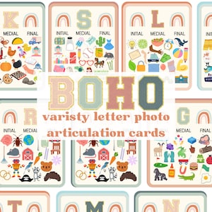 Boho Varsity Chenille Carta Temático Fala Terapia de Linguagem Articulação Cartões de Fotos para Decoração de Sala de Aula Impressões Digitais