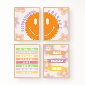 Retro Groovy Themed Occupational Therapy Wall Art Decor Posters