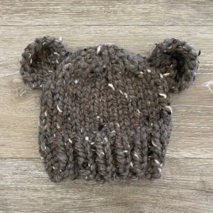 Fuzzy Baby Bear Hat – Hand-Knit Infant Beanie with Ears, Newborn Photo Prop, Baby Shower Gift