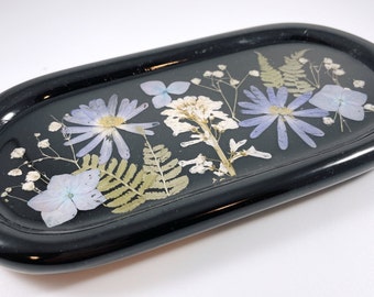Floral Harz Oval Schmuckschale - Schmuckschale mit gepresster Blume, handgefertigte Eitelkeit Catchall, botanische Geschenkdekor