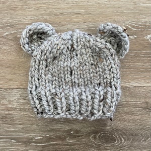 Fuzzy Baby Bear Hat – Hand-Knit Infant Beanie with Ears, Newborn Photo Prop, Baby Shower Gift