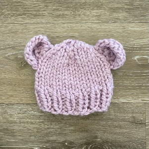 Fuzzy Baby Bear Hat – Hand-Knit Infant Beanie with Ears, Newborn Photo Prop, Baby Shower Gift