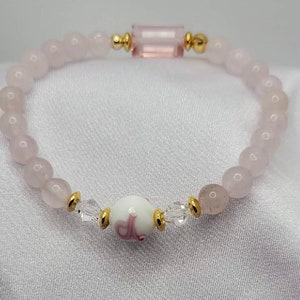 Rose Quartz breast cancer awareness beaded bracelet