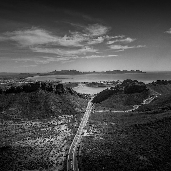 San Carlos Sonora Messico Bianco e nero Vista aerea Mare di Cortez Verde Blu Tela Stampa Metallo Casa Parete Arte Decor Soggiorno Camera da letto