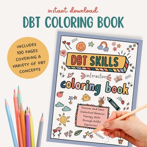 DBT Skills Coloring Book Dialectical Behavior Therapy Worksheet Bundle Mental Health Coping Skills Colorbook
