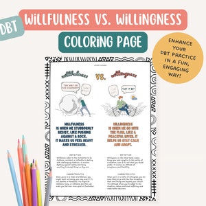 DBT Willingness, therapist office, mental health coloring page, BPD, mindfulness, therapy tools, positive affirmation, DBT SKills
