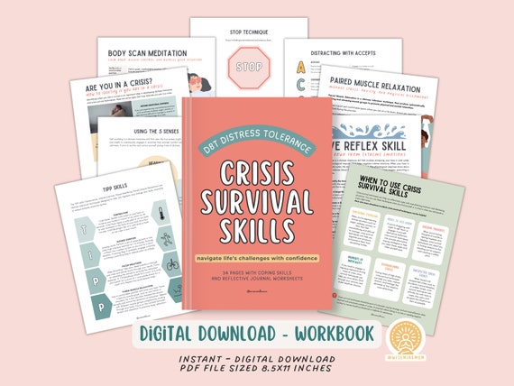 Crisis Survival Skills DBT Bundle Distress Tolerance Coping Skills Journal Pages Therapy Tools  for Teens & Adults