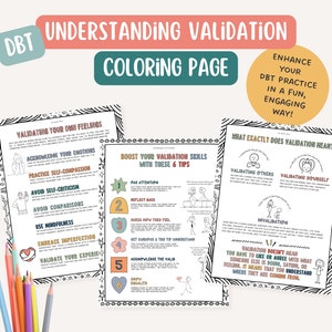 DBT validation skills, therapist office, mental health coloring page, BPD, mindfulness, therapy tools, positive affirmation