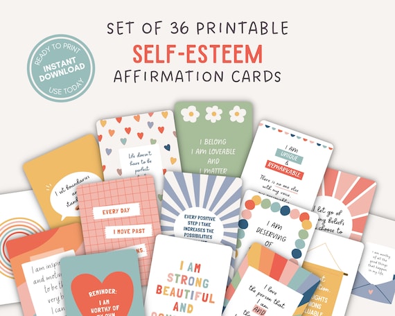 self esteem flash cards printable affirmation deck self confidence statements daily positivity encouragement cards