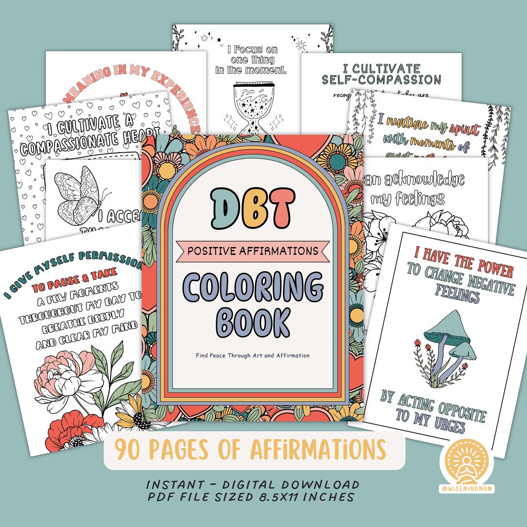 DBT Therapy Positive Affirmation Coloring Book - Printable Digital ...