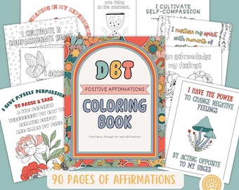 DBT Therapy Positive Affirmation Coloring Book - Printable Digital Download for Mindfulness Emotional Regulation Self-Esteem Stress Relief
