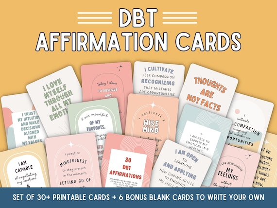 DBT Affirmations, Mindfulness Cards, CBT Therapy, Mental Health Printable, Anxiety Coping Skills