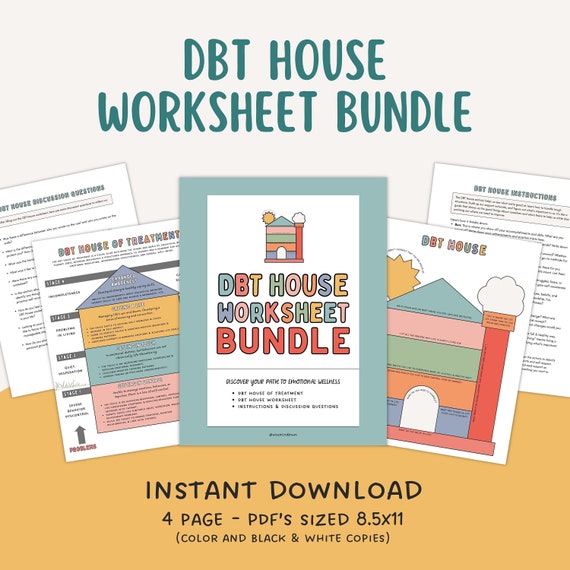 DBT House Worksheet Bundle Therapy Tools DBT Journal Workbook CBT Teen and Adult Coping Skills