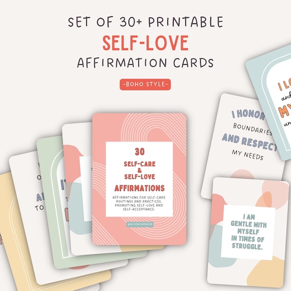 self-care self-love flash cards printable affirmation deck self-confidence statements daily positivity encouragement cards