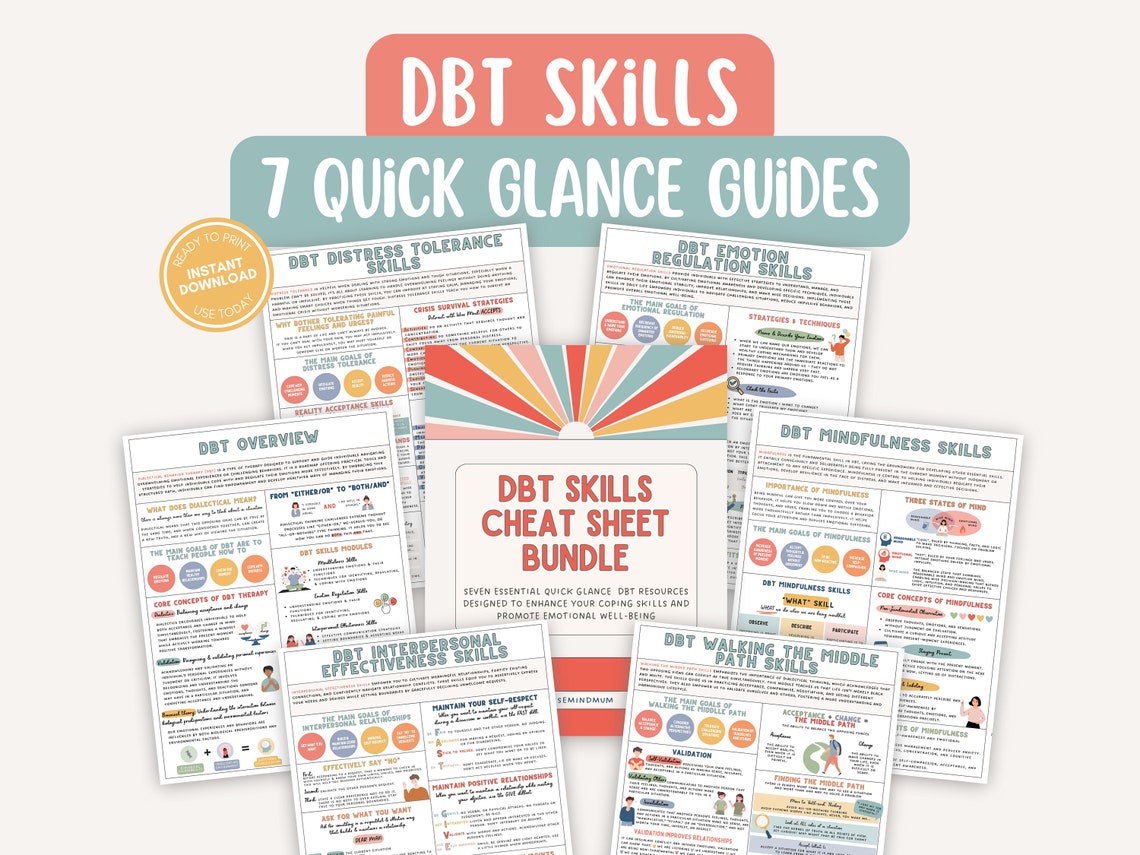 DBT Skills Cheat Sheet Bundle Coping Skills Overview Self Help Mental ...
