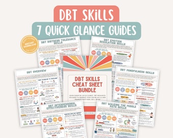 DBT Skills Cheat Sheet Bundle Coping Skills Overview Self Help Mental Health Mindfulness Resources Kids Teens Adults BPD