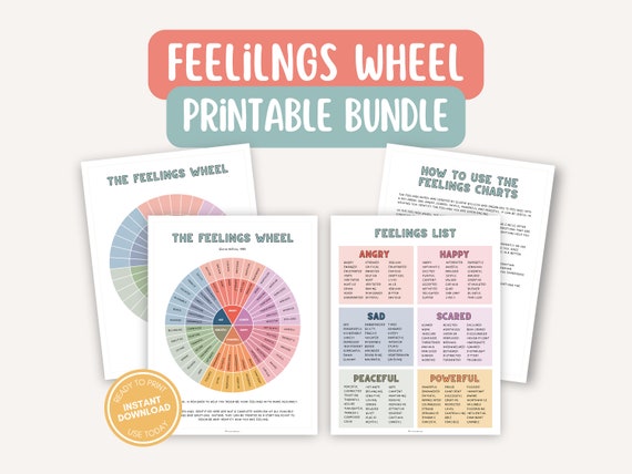 Feelings Wheel Printable, Blank Feelings Wheel, Emotions Chart, Emotional Intelligence, Digital Download, Mental Health Printable